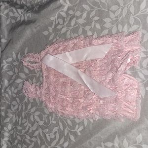 All Over Pink Ruffle Romper w/ Satin Ribbon